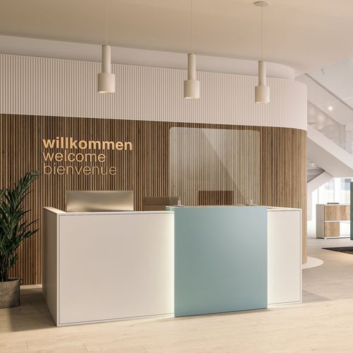 Séparateur de bureau sur bureau - VITECO - ASSMANN BÜROMÖBEL GMBH & CO. KG - en verre acrylique / en aluminium / de protection