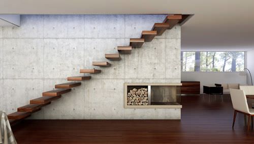 Escalier droit - 800 - Interbau - à marches en bois / contemporain / suspendu