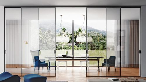 Système coulissant en aluminium - PLANA CRYSTAL - Bertolotto Porte - en verre / en bois / pour porte