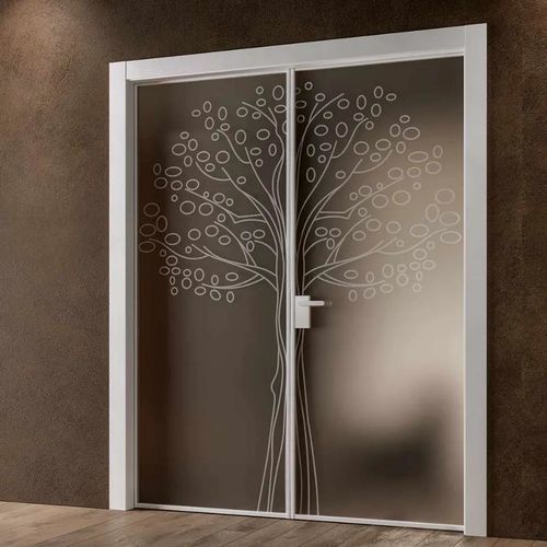 Porte-fenêtre à pivot - NATURA ULIVO - Bertolotto Porte - battante / en verre trempé / sur mesure