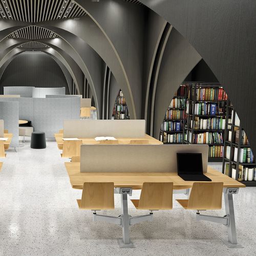 Table d'enseignement avec chaises intégrées - THESI - Aresline - contemporaine / en hêtre / en contreplaqué
