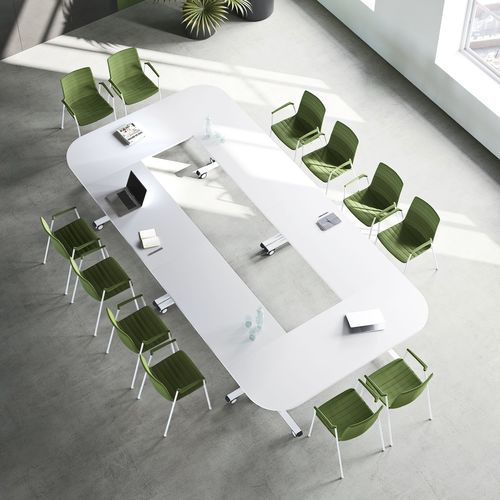 Table de conférence contemporaine - HIP-UP FAMILY - Aresline - en bois / en acier / avec piètement en acier