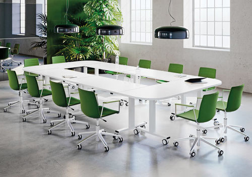 Table contemporaine - HIP-UP FAMILY - Aresline - agglomérée / avec piètement en acier / écolabel FSC