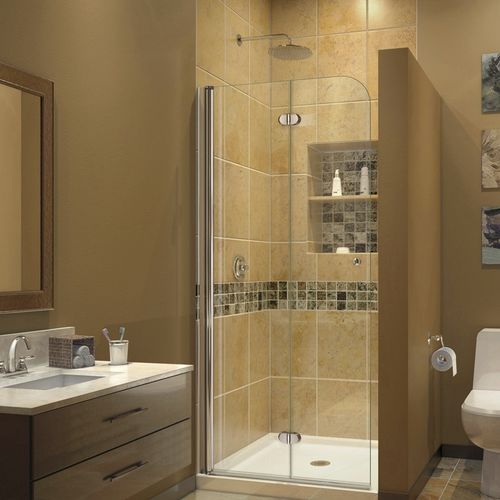 Paroi de douche battante - AQUAFOLD - DreamLine - en niche / en verre trempé