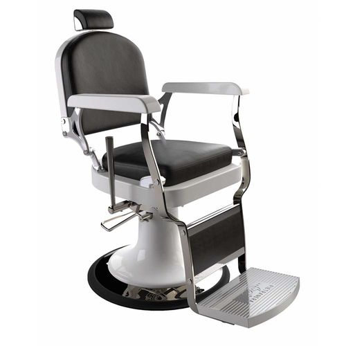Fauteuil de barbier en métal chromé - 5'60 - Pietranera - en simili cuir / avec repose-pieds / avec repose-tête