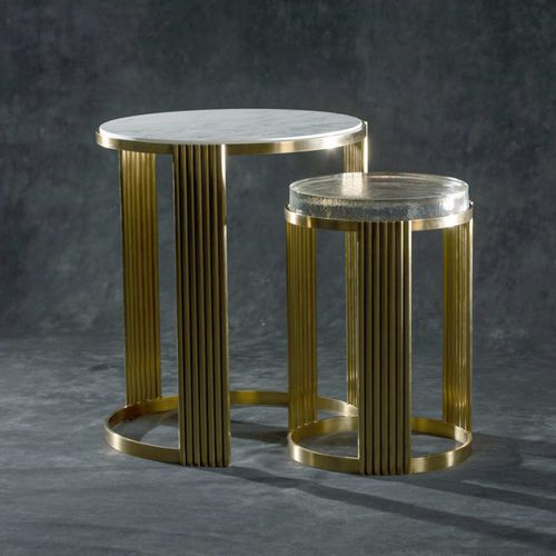 Table d'appoint contemporaine - CY Tosca III  - Cliff Young - en verre / en marbre / avec piètement en acier