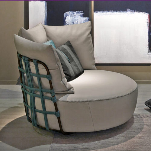 Fauteuil contemporain - Love  - Cliff Young - en cuir / en aluminium / avec coussin amovible