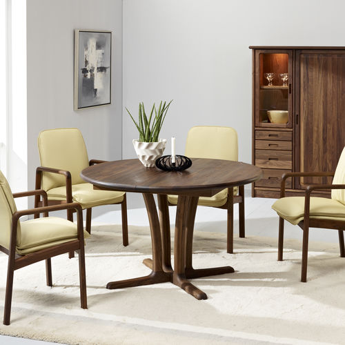 Table à manger design scandinave - 9275G/2 - dyrlund - en noyer / avec piètement en bois / ronde