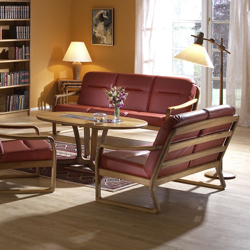 Canapé design scandinave - 1210 series - dyrlund - en cuir / avec accoudoirs / avec coussin amovible