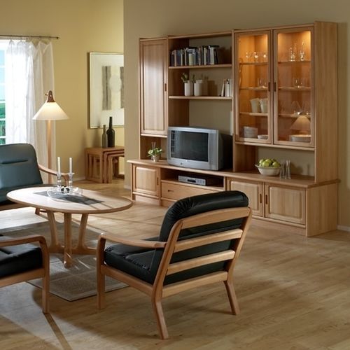 Ensemble TV mural design scandinave - K1 - dyrlund - en hêtre / avec étagères / avec rangement intégré