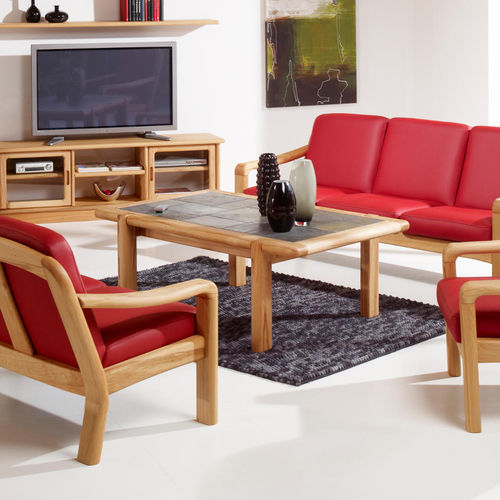 Table basse design scandinave - 1511A - dyrlund - en ardoise / avec piètement en hêtre / rectangulaire