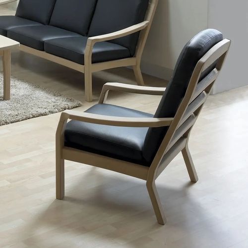 Fauteuil design scandinave - 1260HK - dyrlund - en cuir / en chêne / avec coussin amovible