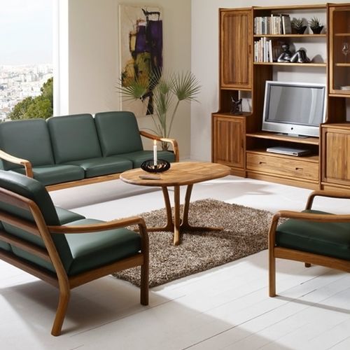 Table basse design scandinave - 9257 - dyrlund - en teck / avec piètement en teck / ronde