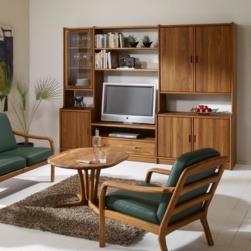 Ensemble TV mural design scandinave - VK - dyrlund - en teck / avec étagères / avec rangement intégré