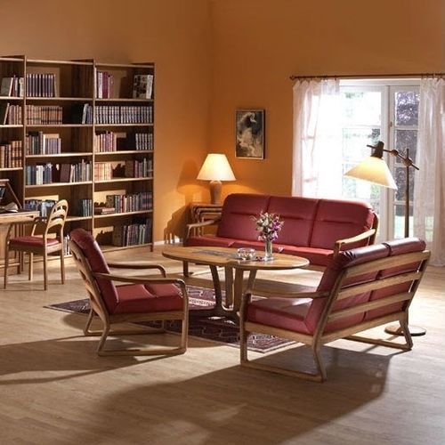 Canapé design scandinave - 1210 - dyrlund - en cuir / rouge / en bois