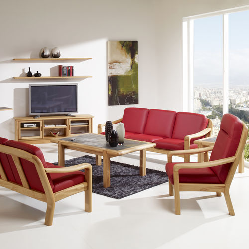 Canapé design scandinave - 1240 - dyrlund - en cuir / rouge / en bois
