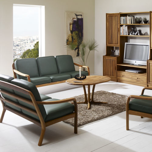 Canapé design scandinave - 1260 - dyrlund - en cuir / vert / en bois