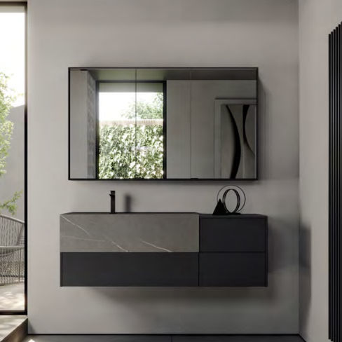 Meuble vasque suspendu - SENSE 02 - IDEAGROUP - en bois / grès / moderne