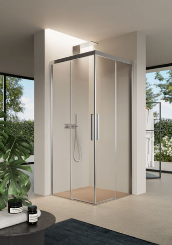 Cabine de douche en aluminium - FOCUS  - IDEAGROUP - en verre trempé / à portes coulissantes / d'angle