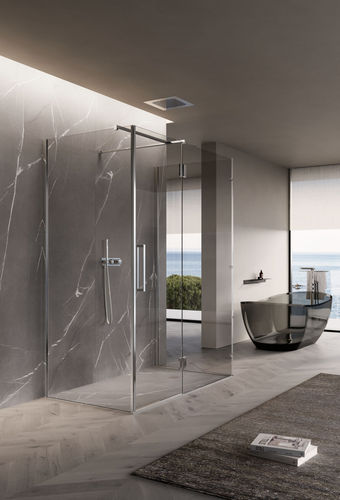 Cabine de douche en aluminium - EASY - IDEAGROUP - en verre trempé / avec porte battante / en niche