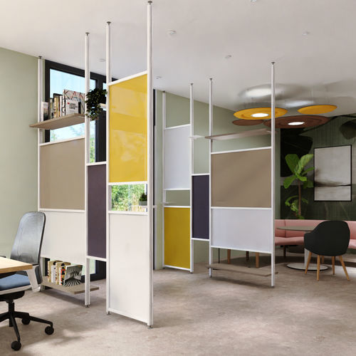 Séparateur de bureau au sol - TETRIX QUADRO - STUDIO T - à fixation au plafond / en méthacrylate / en métal