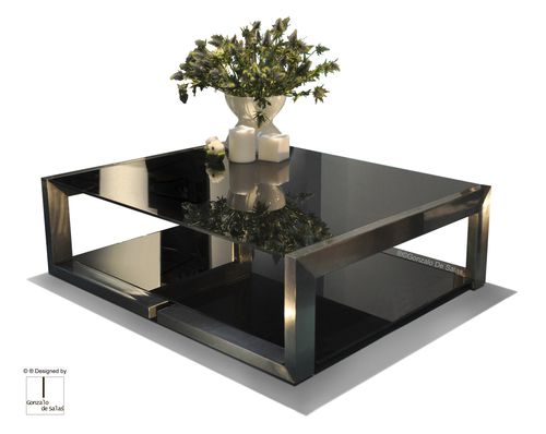 Table basse contemporaine - DEMI : BLACK - GONZALO DE SALAS - en cristal / en fer / en métal laqué