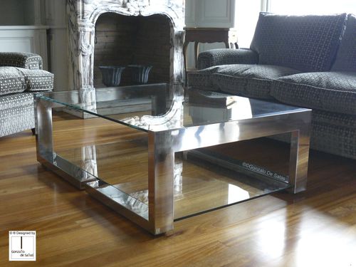 Table basse contemporaine - DEMI - GONZALO DE SALAS - en verre / en acier inoxydable poli / carrée