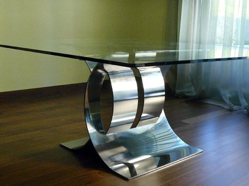 Table à manger design original - CROSSED CARLOVI - GONZALO DE SALAS - en verre / en acier inoxydable / carrée