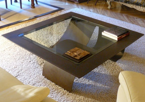 Table basse contemporaine - TSUNAMI - GONZALO DE SALAS - en verre / avec piètement en acier COR-TEN® / carrée