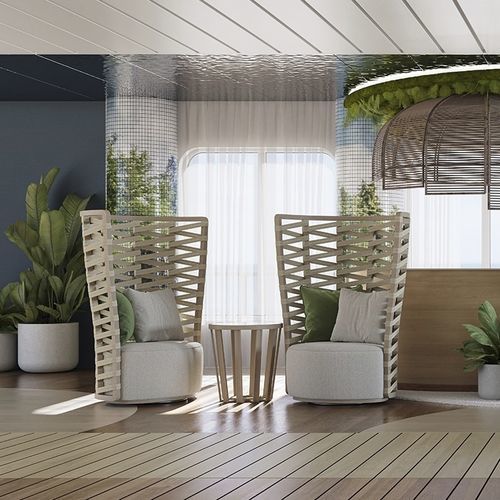 Fauteuil contemporain - GALAPAGOS ICONIC 900 - Adriana Hoyos - en tissu / en bois / avec coussin amovible