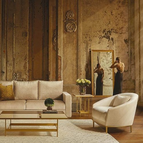 Fauteuil contemporain - RUMBA 200 - Adriana Hoyos - en tissu / avec coussin amovible / beige