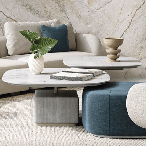 Table basse contemporaine - GEM 111 - Adriana Hoyos - en marbre / en quartzite / avec piètement en métal