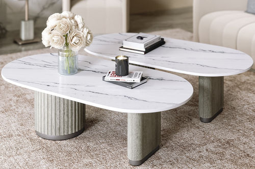Table basse contemporaine - GEM 211 - Adriana Hoyos - en marbre / en quartzite / avec piètement en bois