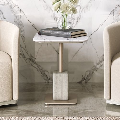 Table d'appoint contemporaine - GEM 101 - Adriana Hoyos - en marbre / en quartzite / avec piètement en métal