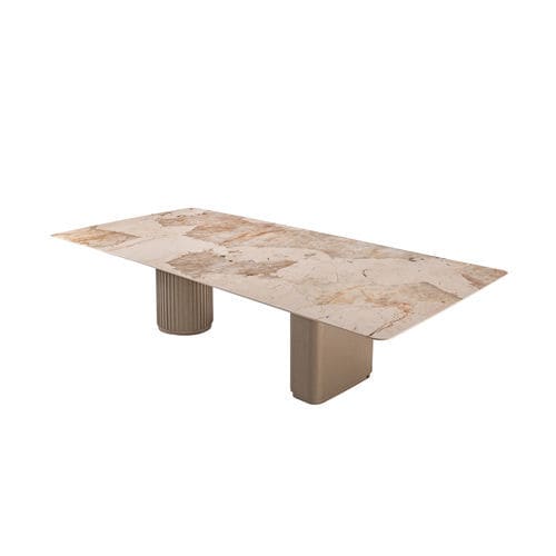 Table à manger contemporaine - GEM 511 - Adriana Hoyos - en pierre / avec piètement en bois / rectangulaire