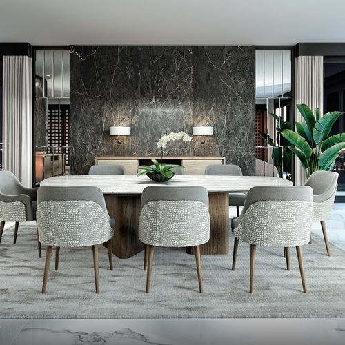 Table à manger contemporaine - GALAPAGOS 101 - Adriana Hoyos - en marbre / en quartzite / avec piètement en bois