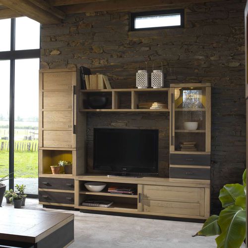 Ensemble TV mural contemporain - FACTORY - Artcopi - en bois / en verre / modulable