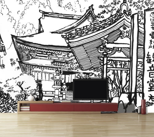 Papier peint contemporain - JAPON TEMPLE AQ152 - In Création - croquis