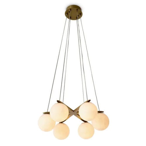Lustre contemporain - MORRO - EICHHOLTZ - en laiton / en albâtre / 6 ampoules