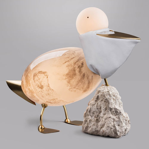 Sculpture en laiton - PÉLICAN - Semeur d'étoiles - en verre soufflé / en tissu / professionnelle
