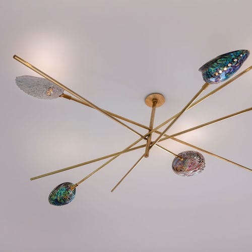 Lustre Art Déco - COQUILLAGES - Semeur d'étoiles - en laiton / 5 ampoules / professionnel