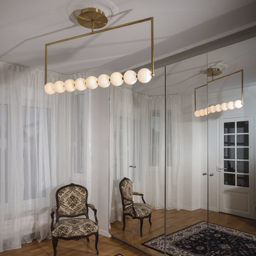 Lustre contemporain - LIGNE DE PERLES - Semeur d'étoiles - en verre / en laiton / 9 ampoules