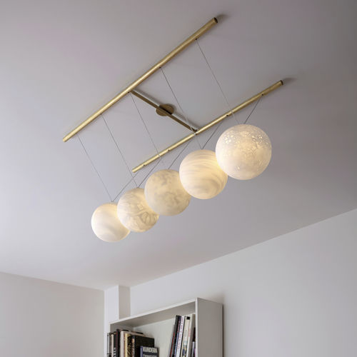 Lustre contemporain - FRAGILES PLANÈTES - Semeur d'étoiles - en verre / en laiton / 5 ampoules