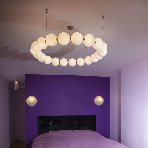 Lustre contemporain - RONDE DE PERLES - Semeur d'étoiles - en verre / en laiton / professionnel