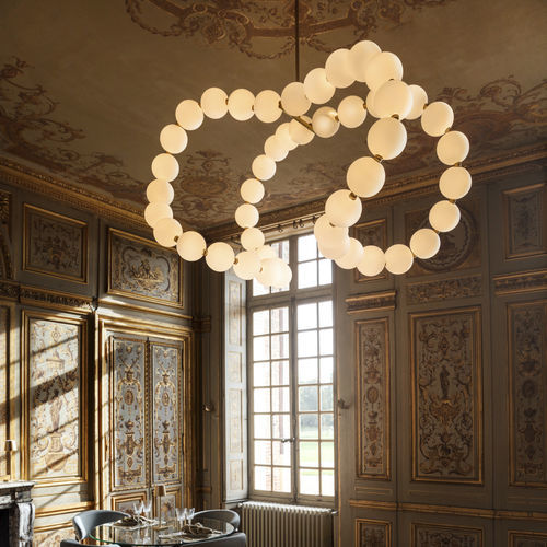 Lustre contemporain - COURBES DE PERLES - Semeur d'étoiles - en verre soufflé / en laiton / professionnel