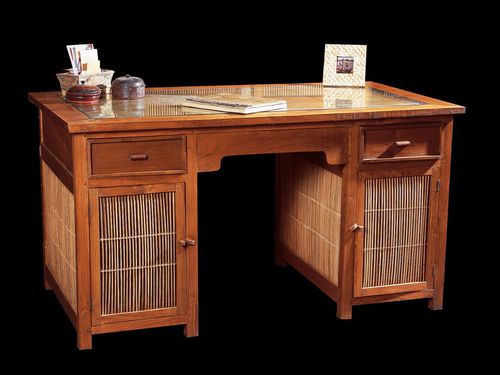 Bureau classique - FTA RB BUR  - MATAHATI - en teck / piétement en panneaux / multimédia