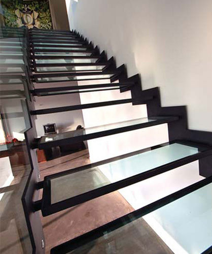 Escalier droit - KREMA - KOZAC - demi-tournant / à marches en bois / à marches en verre