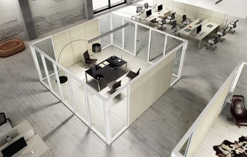 Séparateur de bureau au sol - TECNAOPEN - Styloffice S.p.a. - en verre / en métal / en bois