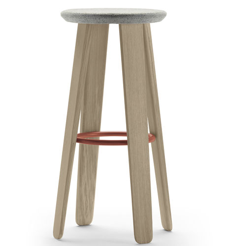 Tabouret de bar contemporain - TRIKU - Alki - en simili cuir / en contreplaqué / avec piètement en chêne