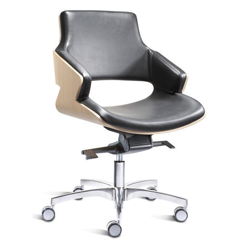 Chaise de bureau contemporaine - STANLEY - Connection - en contreplaqué moulé / en noyer / en cuir